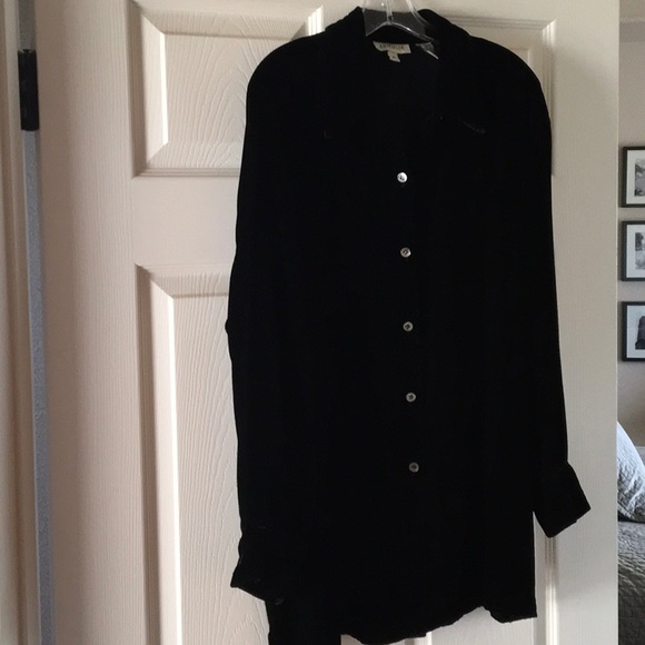 Ann Taylor Tops - Ann Taylor Black Velvet Long button up blouse